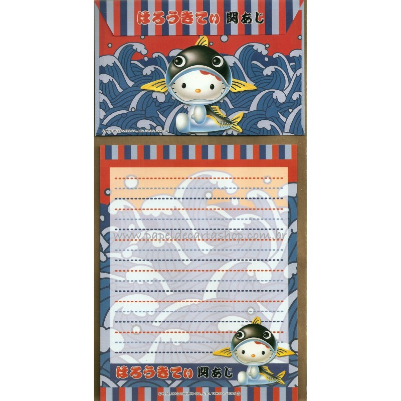 Ano 2002. Conjunto de Papel de Carta Gotōchi Kitty Seki Aji Sanrio