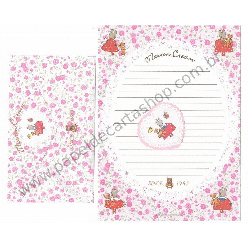 Ano 1994. Conjunto de Papel de Carta Marron Cream N Vintage Sanrio