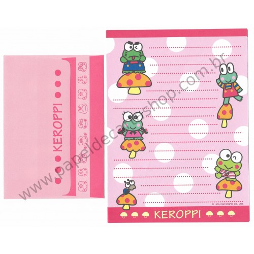 Ano 1996. Conjunto de Papel de Carta Keroppi CRS Antigo (Vintage) Sanrio