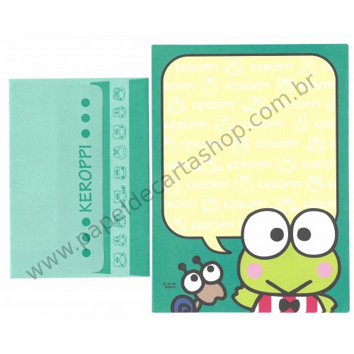 Ano 1996. Conjunto de Papel de Carta Keroppi CVD Antigo (Vintage) Sanrio