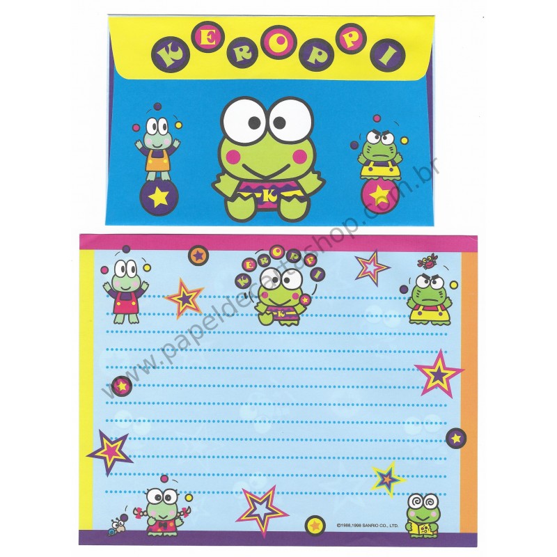 Ano 1998. Conjunto de Papel de Carta Keroppi Vintage Sanrio