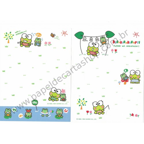 Ano 1994. Conjunto de Papel de Carta Keroppi CBR Vintage Sanrio