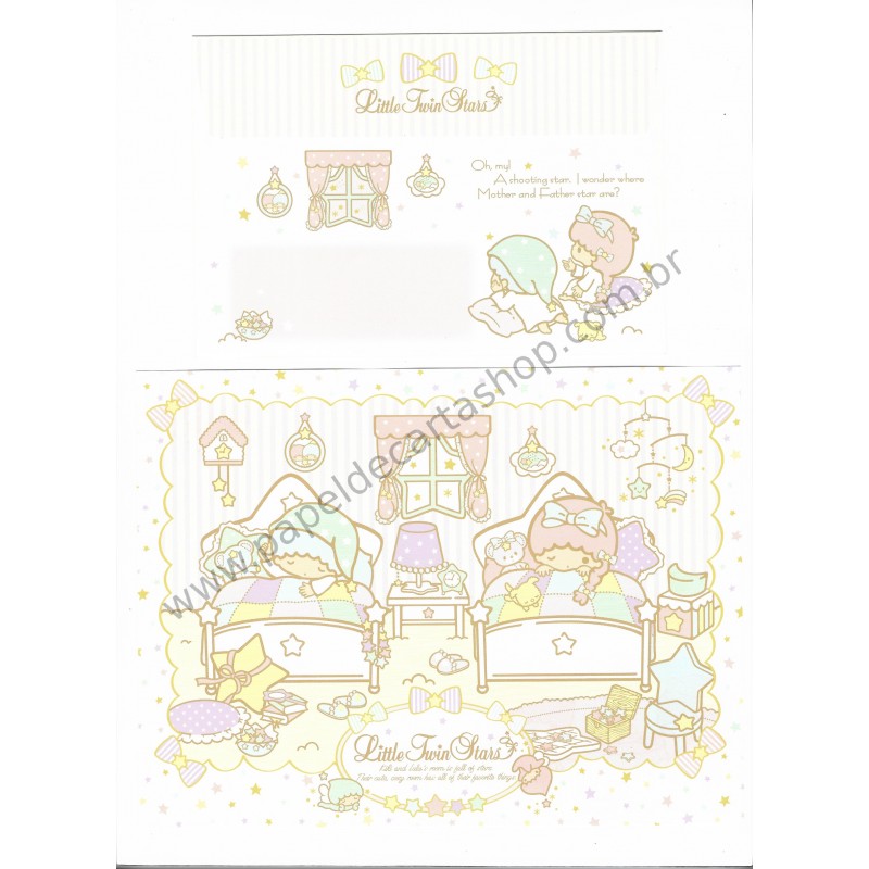 Ano 2013. Conjunto de Papel de Carta Little Twin Stars Kiki & Lala's Room Sanrio