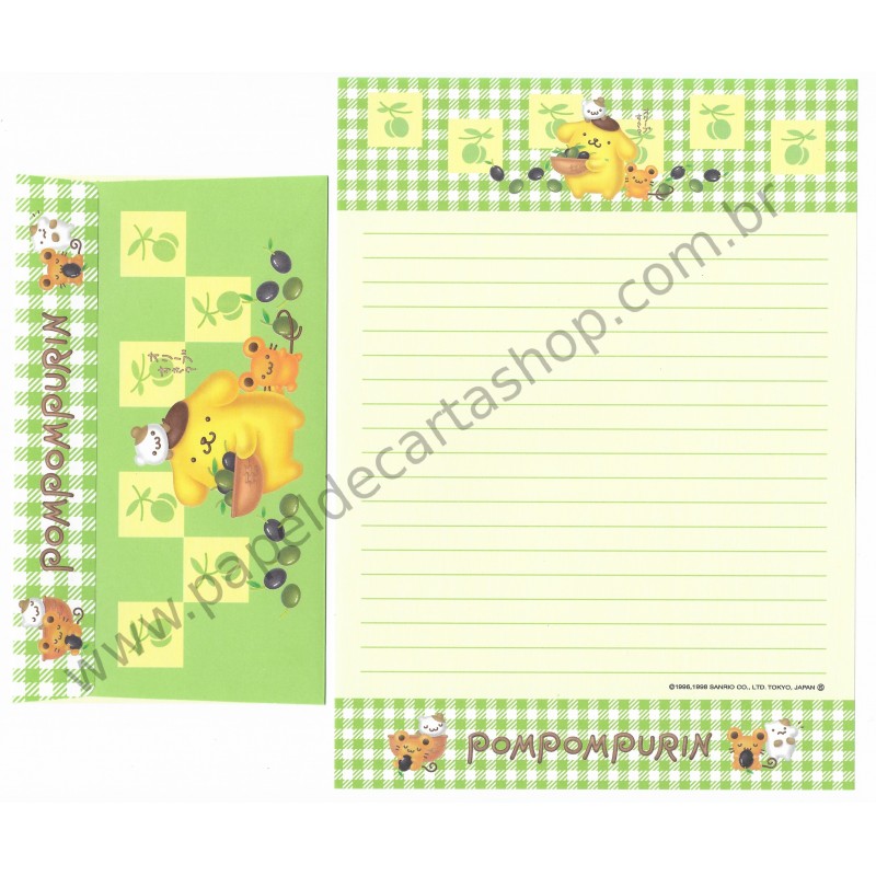 Ano 1998. Conjunto de Papel de Carta Pompompurin CVD Antigo (Vintage) Sanrio