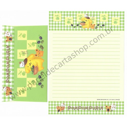 Ano 1998. Conjunto de Papel de Carta Pompompurin CVD Antigo (Vintage) Sanrio