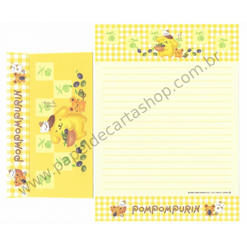 Ano 1998. Conjunto de Papel de Carta Pompompurin CAM Antigo (Vintage) Sanrio