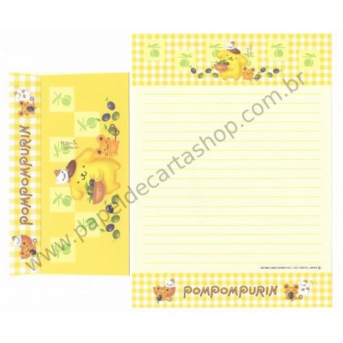 Ano 1998. Conjunto de Papel de Carta Pompompurin CAM Antigo (Vintage) Sanrio