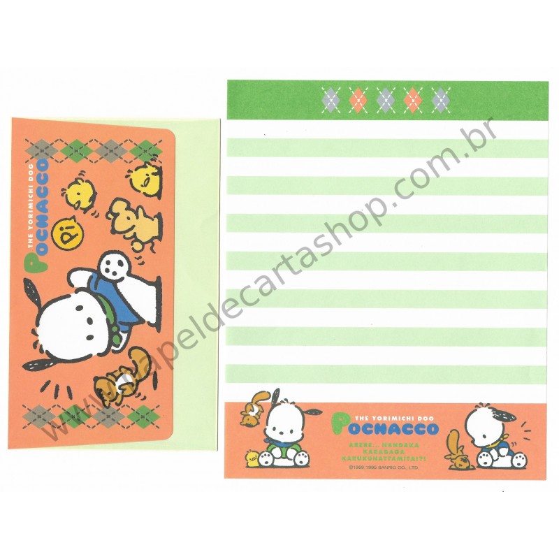 Ano 1995. Conjunto de Papel de Carta Pochacco Vintage Sanrio