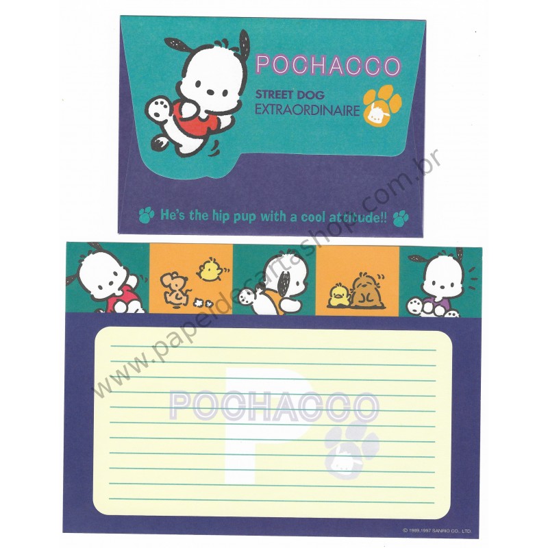 Ano 1997. Conjunto de Papel de Carta Pochacco Vintage Sanrio