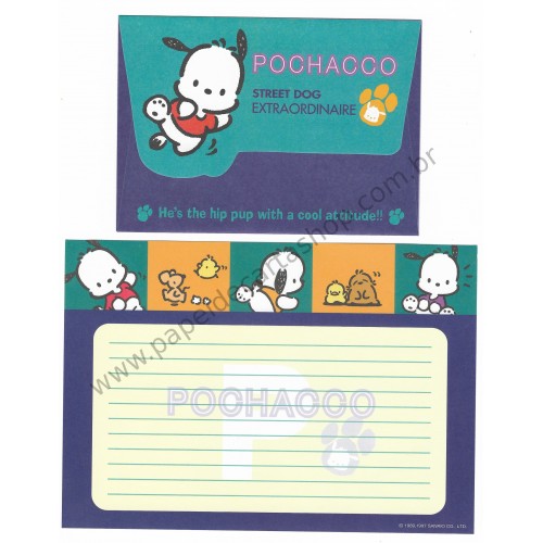 Ano 1997. Conjunto de Papel de Carta Pochacco Vintage Sanrio