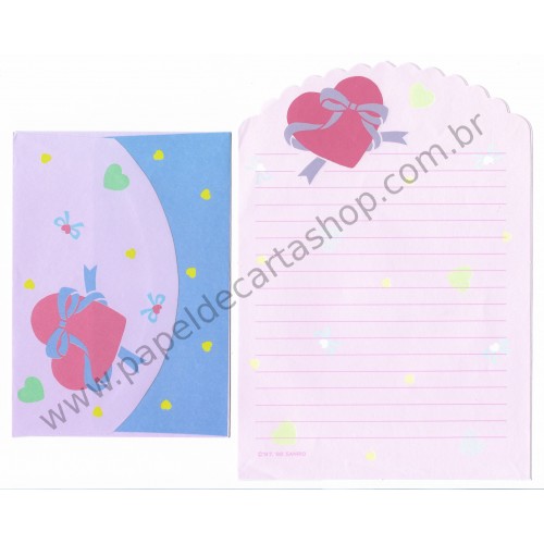 Ano 1989. Conjunto de Papel de Carta Heart Fashion Folio RS Antigo (Vintage) Sanrio