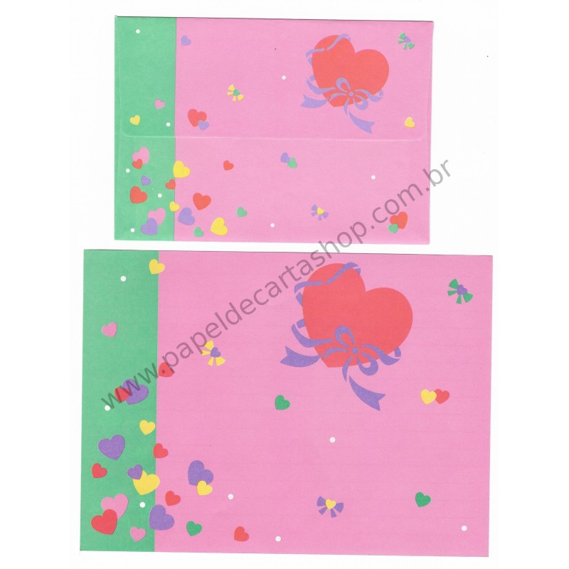 Ano 1990. Conjunto de Papel de Carta Heart Fashion Folio Antigo (Vintage) Sanrio