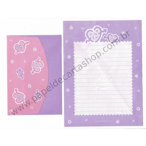 Ano 1989. Conjunto de Papel de Carta Heart Fashion Folio Antigo (Vintage) Sanrio