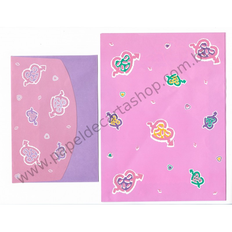 Ano 1989. Conjunto de Papel de Carta Heart Fashion Folio Antigo (Vintage) Sanrio