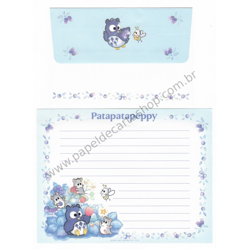 Ano 1997. Conjunto de Papel de Carta Patapatapeppy Vintage Sanrio