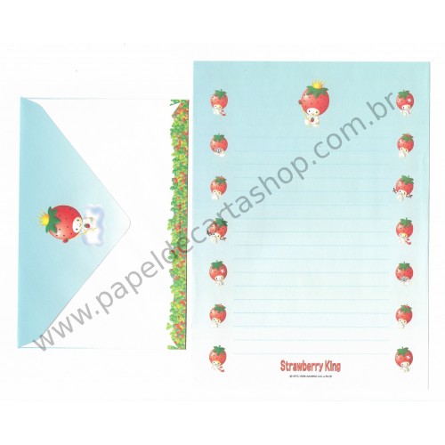 Ano 1998. Conjunto de Papel de Carta Strawberry King Az Antigo (Vintage) Sanrio