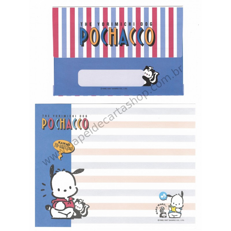 Ano 1997. Conjunto de Papel de Carta Pochacco Kawaii Vintage Sanrio