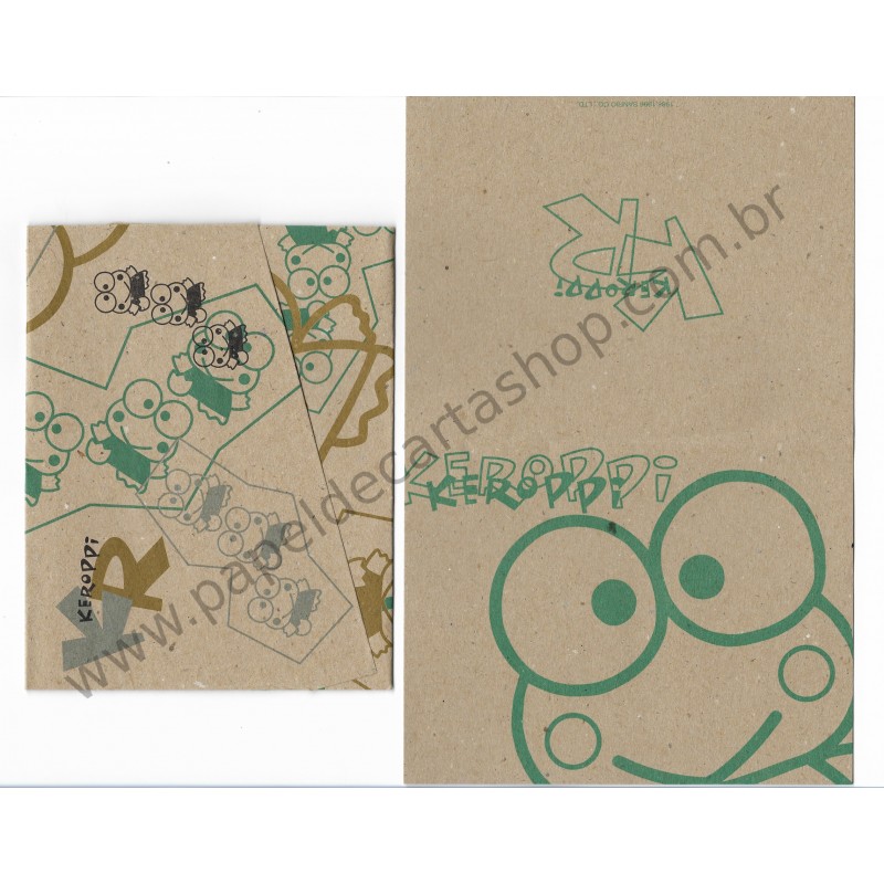 Ano 1996. Conjunto de Papel de Carta Keroppi Kraft Vintage Sanrio