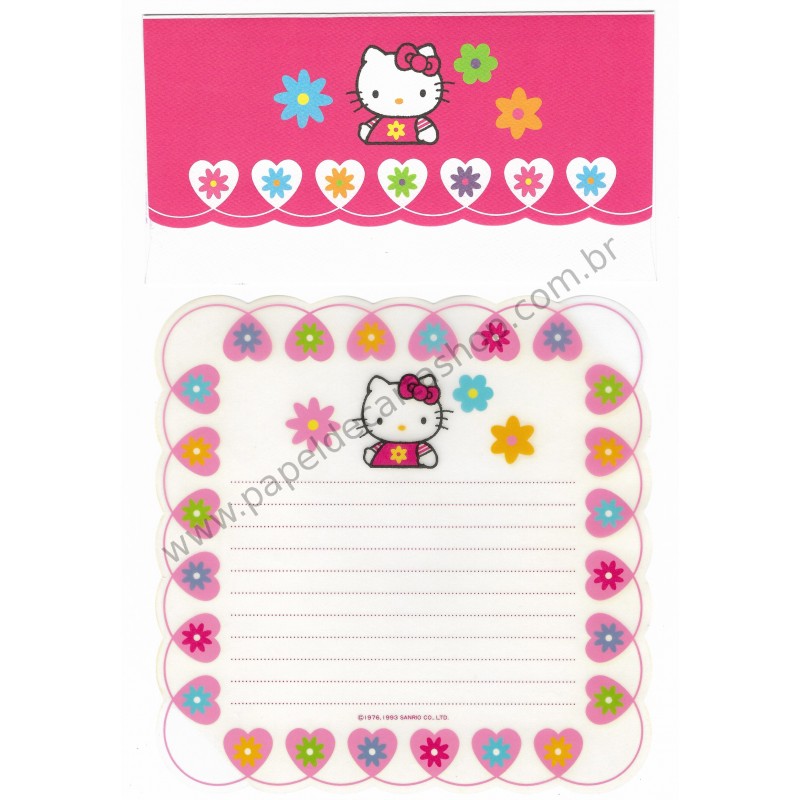 Ano 1993. Conjunto de Papel de Carta Hello Kitty Transparente Sanrio