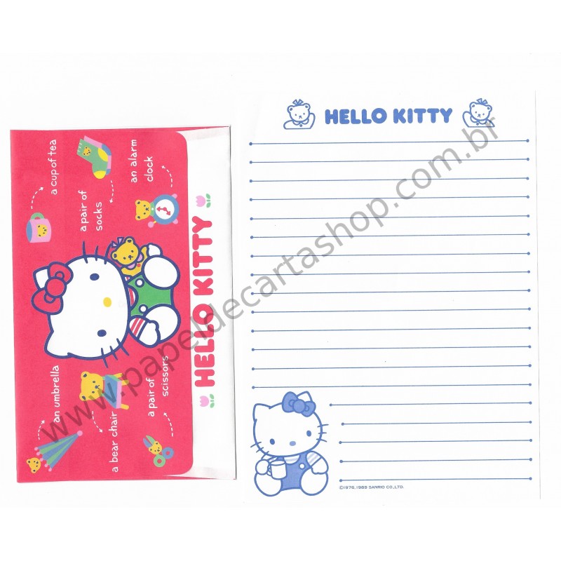 Ano 1989. Conjunto de Papel de Carta Hello Kitty Antigo (Vintage) Sanrio