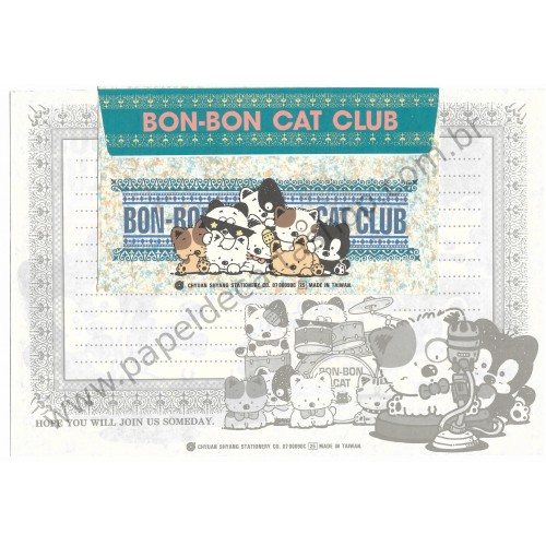 Conjunto de Papel de Carta Antigo Vintage Bon Bon Cat Play Around