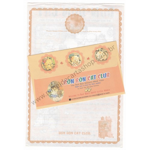 Conjunto de Papel de Carta Antigo (Vintage) Bon Bon Cat Kitten's Meal Time