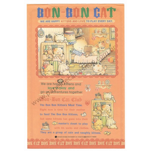 Conjunto de Papel de Carta Antigo (Vintage) Bon Bon Cat Kitten's Meal Time