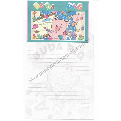 Conjunto de Papel de Carta Antigo (Vintage) Buda Pig AM Wealthyluck