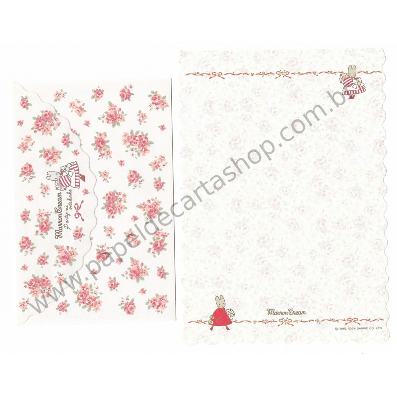 Ano 1994. Conjunto de Papel de Carta Marron Cream PVM Vintage Sanrio