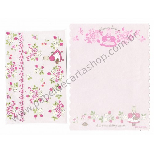 Ano 1996. Conjunto de Papel de Carta Marron Cream Vintage Rosa Sanrio