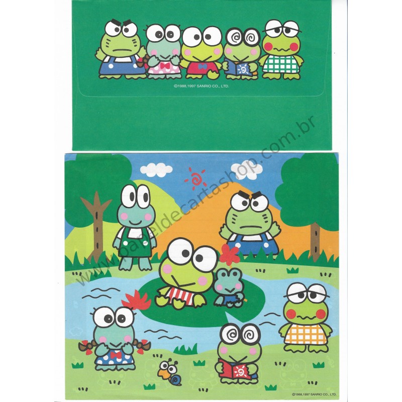 Ano 1997. Conjunto de Papel de Carta Keroppi Grande Vintage Sanrio