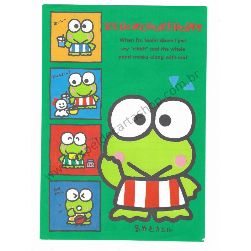 Ano 1990. Conjunto de Papel de Carta Keroppi CVD Vintage Sanrio