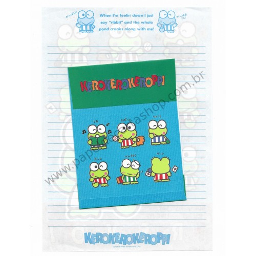 Ano 1990. Conjunto de Papel de Carta Keroppi CAZ Vintage Sanrio