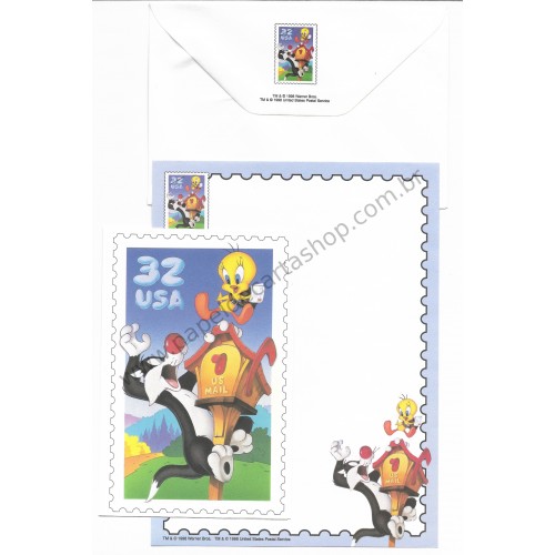 Conjunto de Papel de Carta & Notecard Antigo Importado Looney Tunes 07