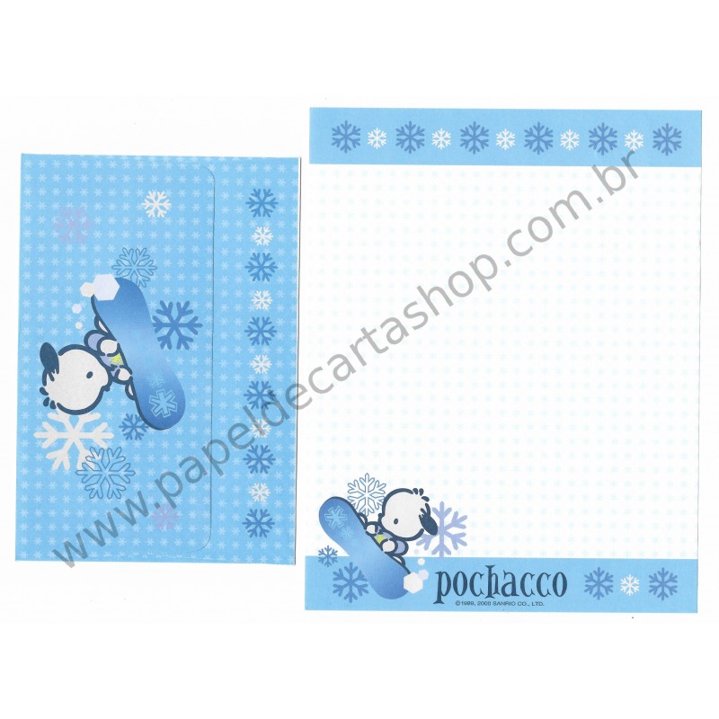 Ano 2000. Conjunto de Papel de Carta Pochacco Snow II Vintage Sanrio