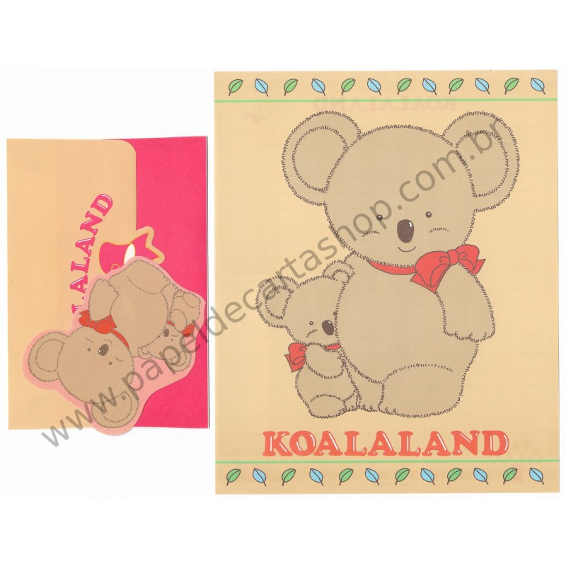 Ano 1984. Conjunto de Papel de Carta Koalaland Vintage Sanrio