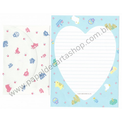 Ano 1988. Conjunto de Papel de Carta Tweedle Dee Dee Bear Blue Sanrio