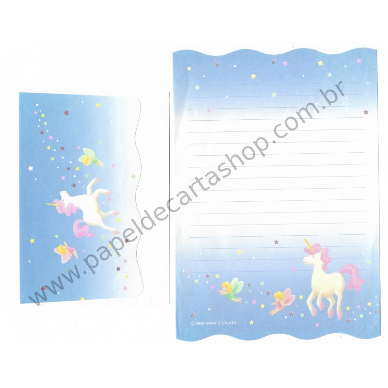 Ano 1989. Conjunto de Papel de Carta Flight Of Fancy Vintage Sanrio