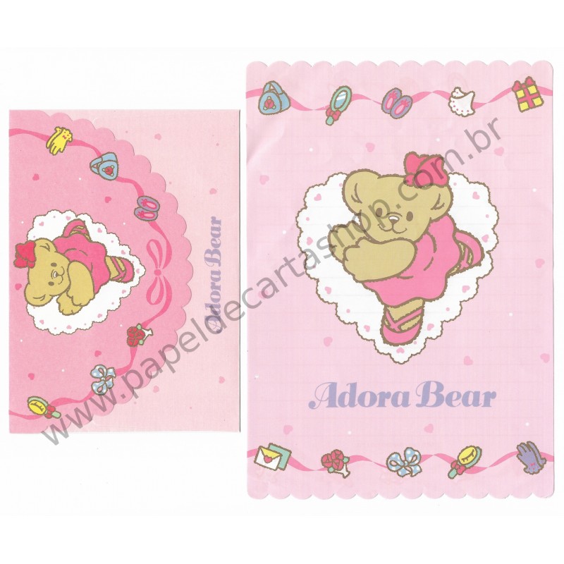 Ano 1990. Conjunto de Papel de Carta Adora Bear Vintage Sanrio