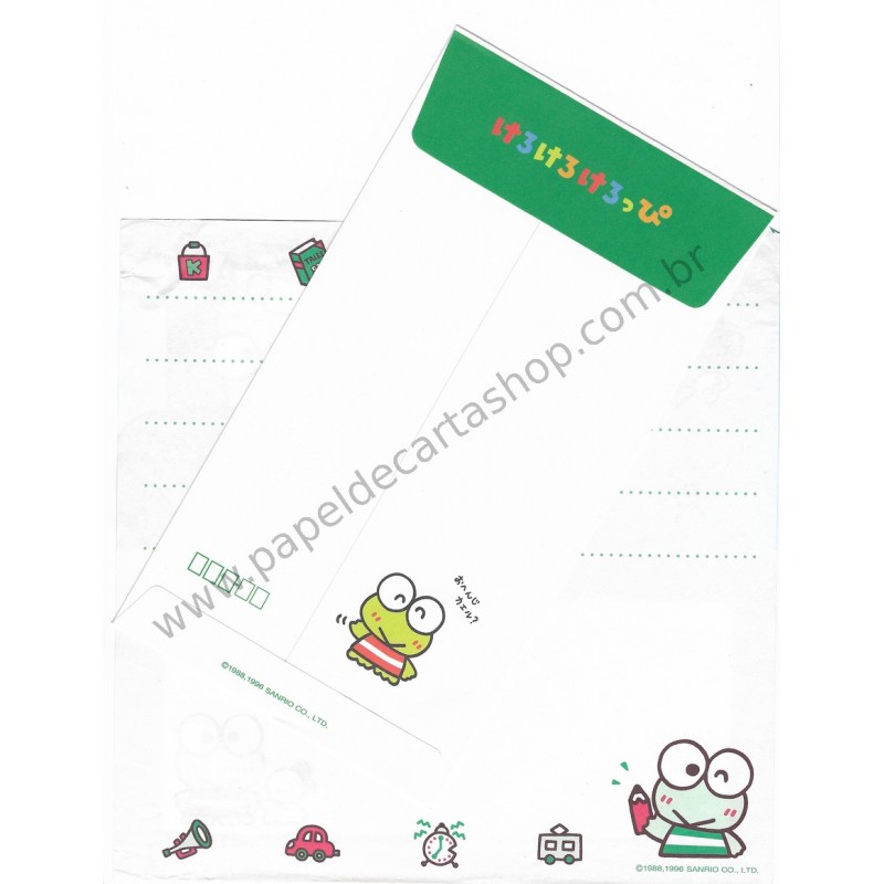 Ano 1996. Conjunto de Papel de Carta Keroppi VL Antigo (Vintage) Sanrio