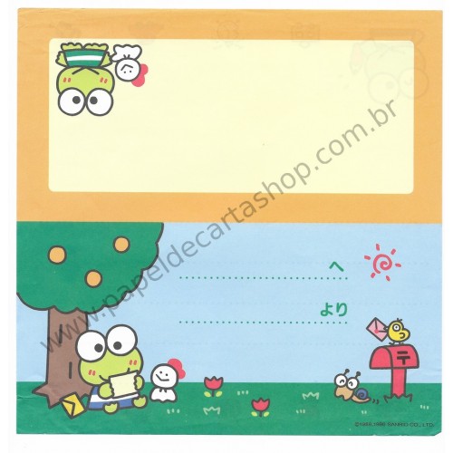 Ano 1996. Conjunto de Papel de Carta Keroppi VL Antigo (Vintage) Sanrio