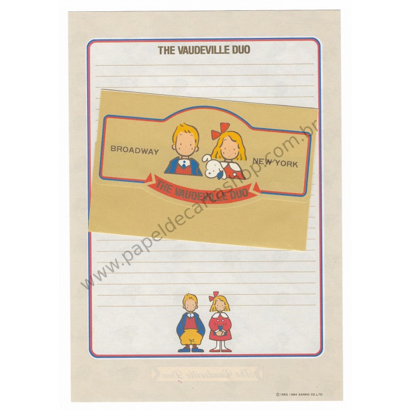 Ano 1984. Conjunto de Papel de Carta Vaudeville Duo Broadway NY Sanrio