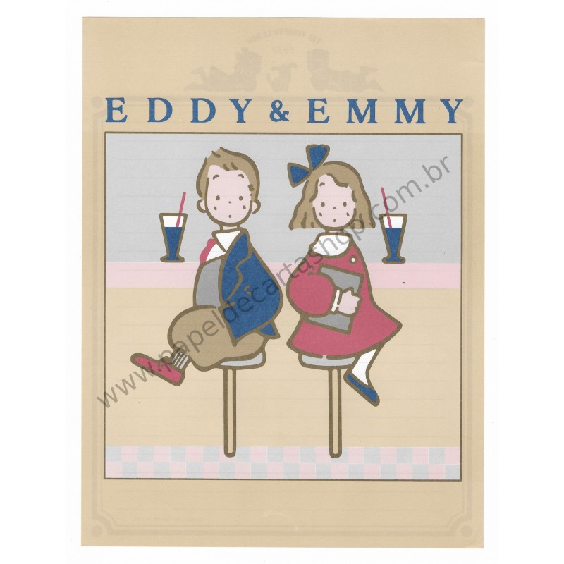 Ano 1984. Conjunto de Papel de Carta Vaudeville Duo Eddy & Emmy Sanrio