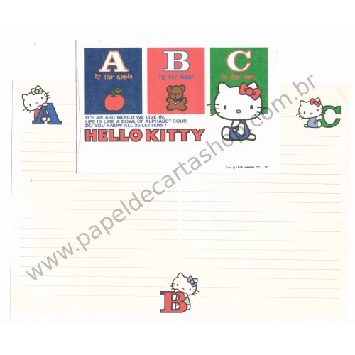 Ano 1976. Conjunto de Papel de Carta Hello Kitty ABC Vintage Sanrio