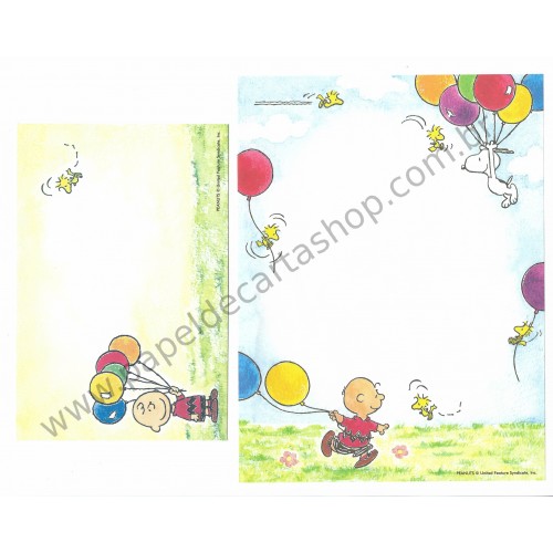 Conjunto de Papel de Carta Snoopy & Charlie Brown Ballons Antigo (Vintage) - Peanuts Hallmark