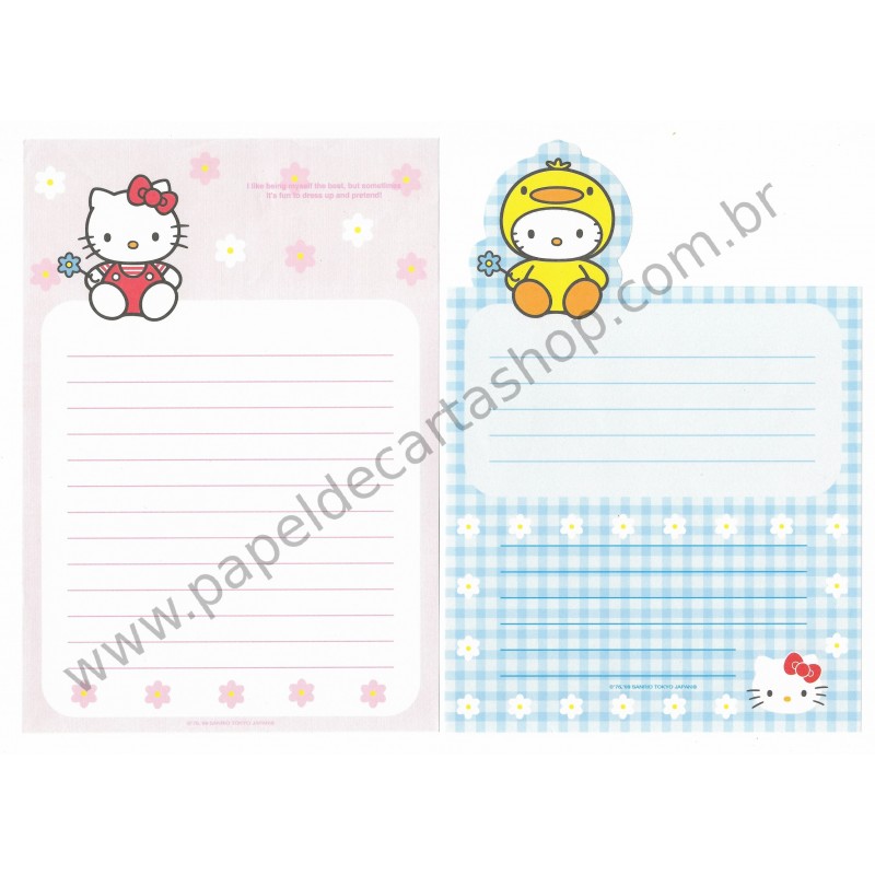 Ano 1999. Conjunto de Papel de Carta Hello Kitty Dress UP Dupla Sanrio