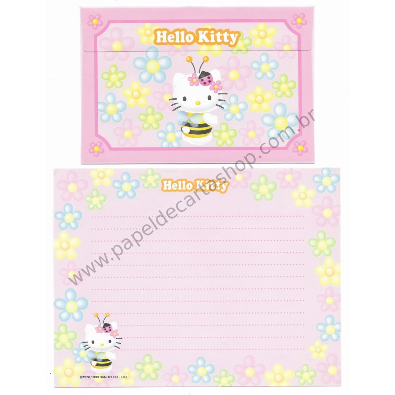 Ano 1998. Conjunto de Papel de Carta Hello Kitty Bee Sanrio