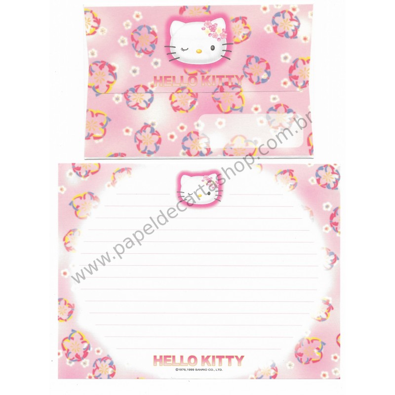 Ano 1999. Conjunto de Papel de Carta Hello Kitty Wink CRS Sanrio