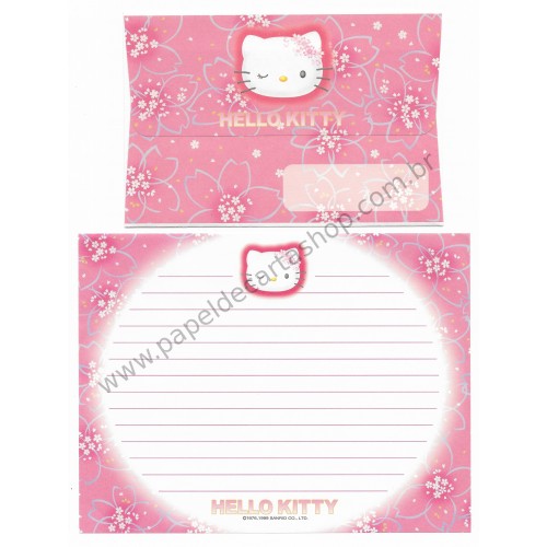 Ano 1999. Conjunto de Papel de Carta Hello Kitty Wink CVM Sanrio