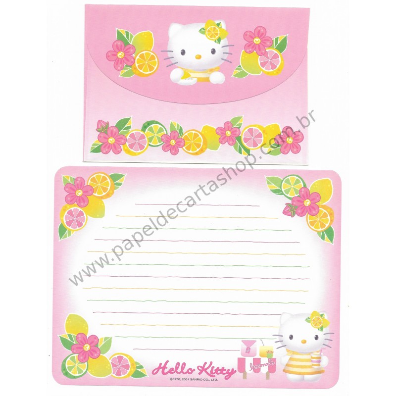 Ano 2001. Conjunto de Papel de Carta Hello Kitty Lemonade 1 Sanrio